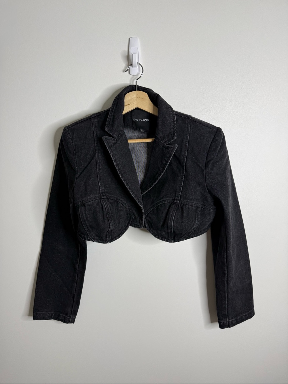 Fashion Nova Black Cropped Denim Blazer Jacket jean size small